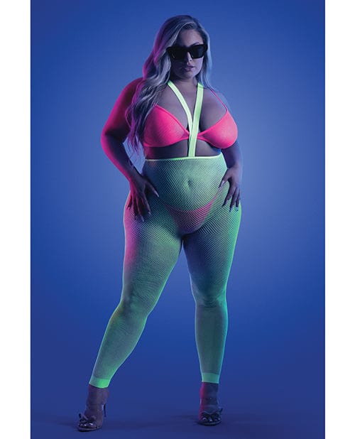 Fantasy Lingerie Glow Come Alive Suspender Stockings, Bralette &amp; G-string Multi Color Queen Lingerie &amp; Costumes
