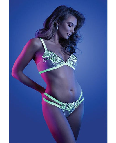 Fantasy Lingerie Glow Night Vision Glow In The Dark Bralette & Cage Panty Large/Extra Large Lingerie & Costumes