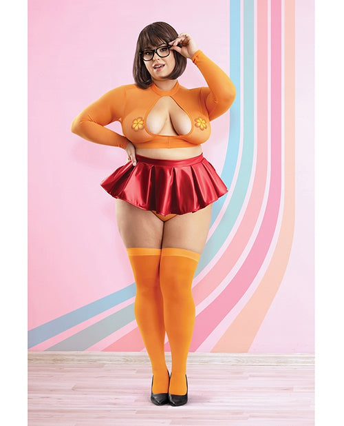 Fantasy Lingerie Play Mystery Mistress 6 pc Set - Orange/Red 1X/2X Lingerie &amp; Costumes
