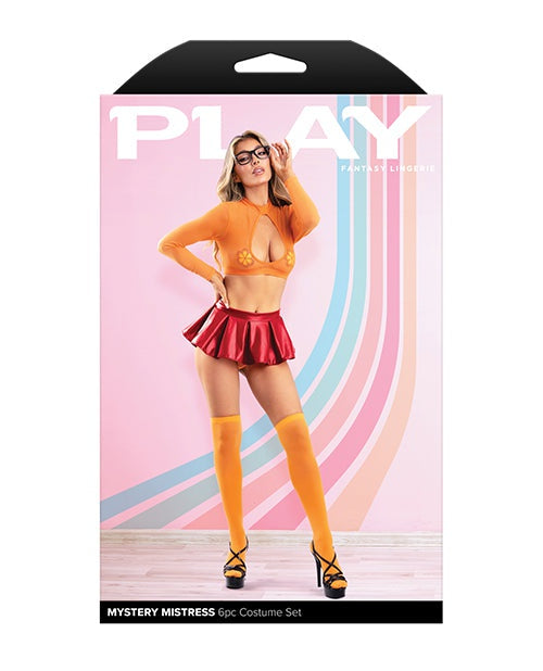 Fantasy Lingerie Play Mystery Mistress 6 pc Set - Orange/Red S/M Lingerie &amp; Costumes