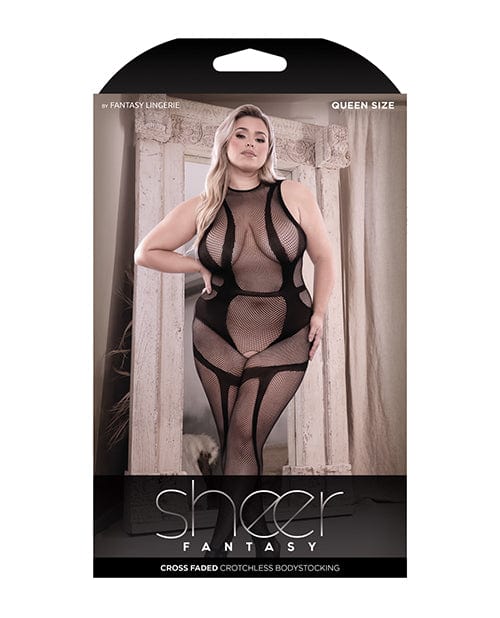 Fantasy Lingerie Sheer Cross Faded High Neck Crotchless Bodystocking Black Qn Lingerie &amp; Costumes