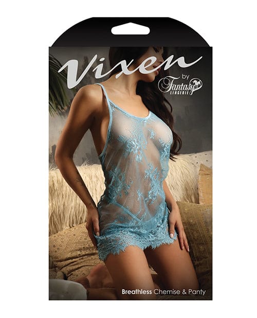 Fantasy Lingerie Vixen Breathless Chantilly Lace Chemise &amp; G-string Blue Lingerie &amp; Costumes