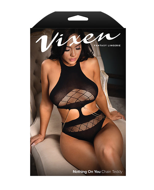 Fantasy Lingerie Vixen Nothing On You Seamless Cut-Out Teddy w/Removable Chain Accents - Black O/S Lingerie & Costumes