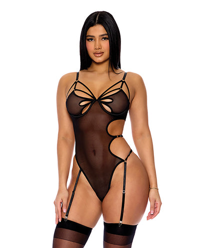 Forplay INC Feeling Butterflies Mesh Teddy w/Garters - Black Lingerie & Costumes