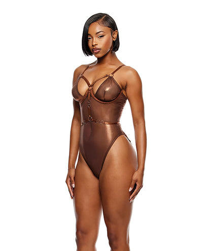 Forplay INC Liquid Metal Metallic Mesh Teddy - Metallic Copper Lingerie & Costumes