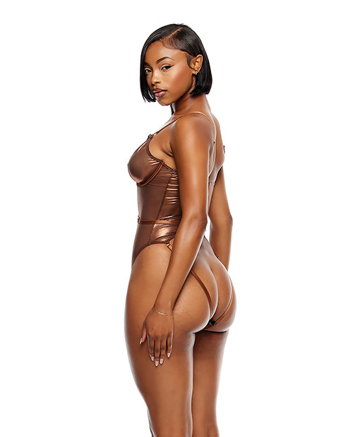 Forplay INC Liquid Metal Metallic Mesh Teddy - Metallic Copper Lingerie &amp; Costumes