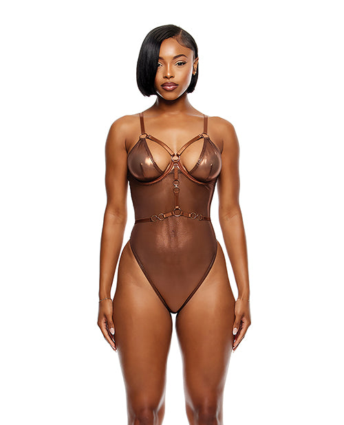 Forplay INC Liquid Metal Metallic Mesh Teddy - Metallic Copper Medium Lingerie &amp; Costumes
