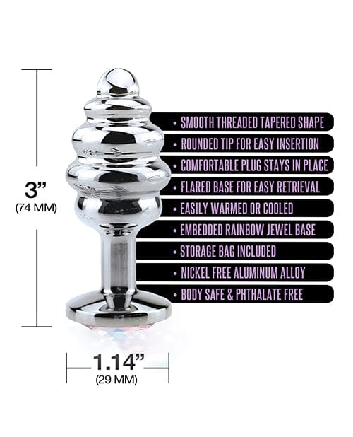 Global Novelties LLC Nixie Honey Dipper Ribbed Metal Rainbow Jeweled Butt Plug Anal Toys
