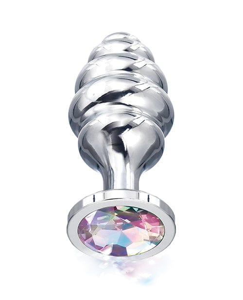 Global Novelties LLC Nixie Honey Dipper Ribbed Metal Rainbow Jeweled Butt Plug Anal Toys
