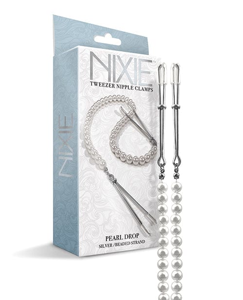Global Novelties LLC Nixie Pearl Drop Tweezer Nipple Clamps Silver Kink &amp; BDSM