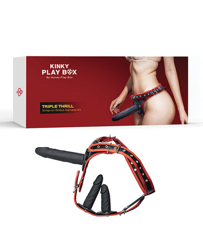 Honey Play Box Kinky Play Box Triple Thrill Strap-On Harness Kit - Black/Red Dildos