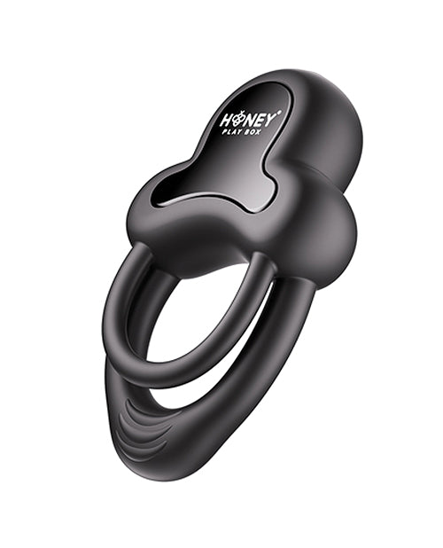 Honey Play Box Anello Vibrating Double Cock Ring with Clitoral Stimulator Black Vibrators