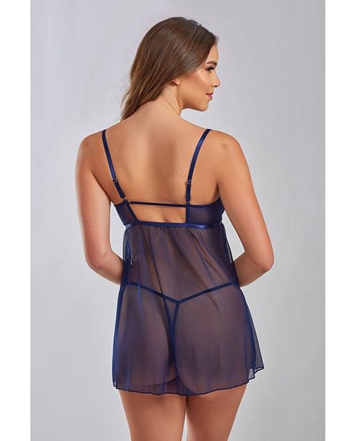 Icollection Lingerie Jennie Cross Dyed Galloon Lace &amp; Mesh Babydoll Navy Lingerie &amp; Costumes