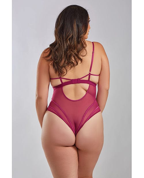 Icollection Lingerie Quinn Cross Dyed Galloon Lace &amp; Mesh Teddy Wine Lingerie &amp; Costumes