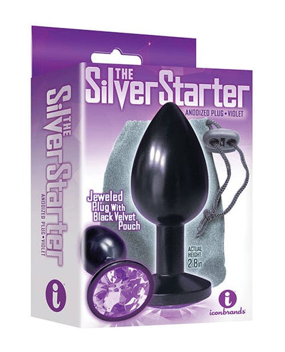 Icon Brands INC The 9's The Silver Starter Bejeweled Round Stainless Steel Plug Black/violet Anal Toys