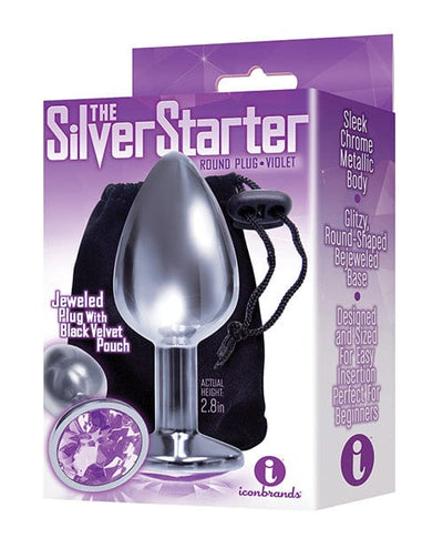 Icon Brands INC The 9's The Silver Starter Bejeweled Round Stainless Steel Plug Violet Anal Toys