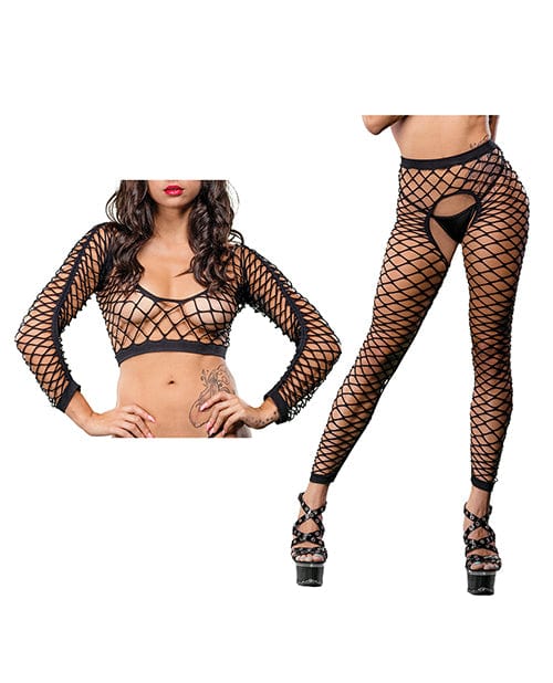 Ilanco Knitting INC Dba Beverly Beverly Hills Naughty Girl Crotchless All Over Mesh Leggings O/s Black Lingerie &amp; Costumes