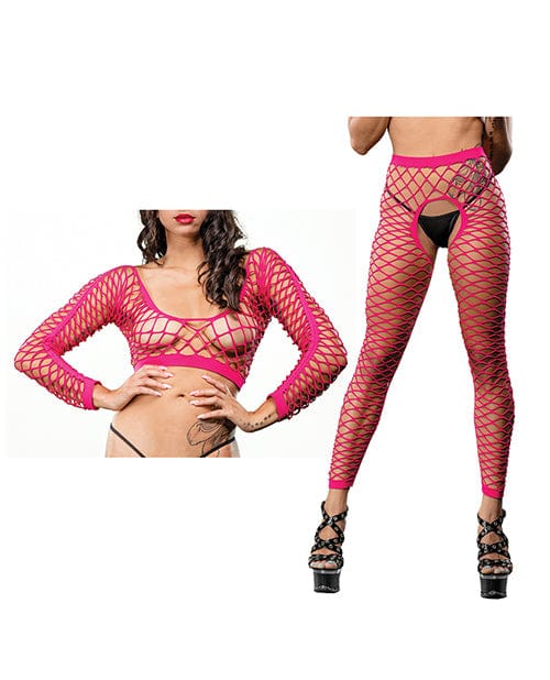 Ilanco Knitting INC Dba Beverly Beverly Hills Naughty Girl Crotchless All Over Mesh Leggings O/s Pink Lingerie &amp; Costumes