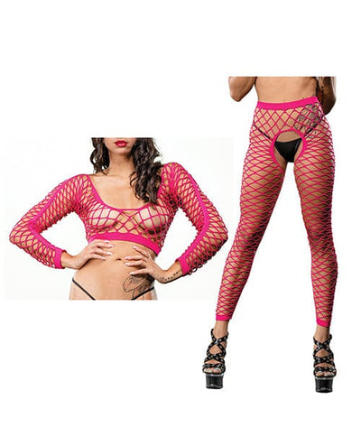 Ilanco Knitting INC Dba Beverly Beverly Hills Naughty Girl Crotchless All Over Mesh Leggings O/s Pink Lingerie & Costumes