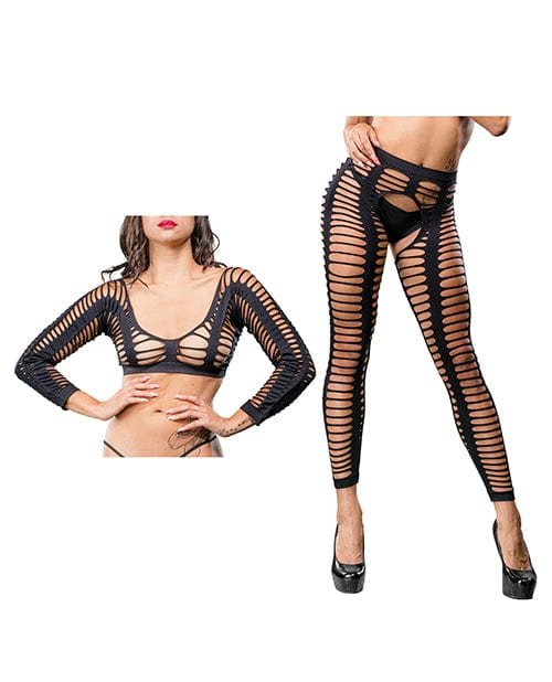 Ilanco Knitting INC Dba Beverly Beverly Hills Naughty Girl Crotchless All Over Straps Mesh Leggings O/s Black Lingerie & Costumes