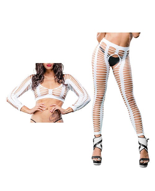 Ilanco Knitting INC Dba Beverly Beverly Hills Naughty Girl Crotchless All Over Straps Mesh Leggings O/s White Lingerie & Costumes