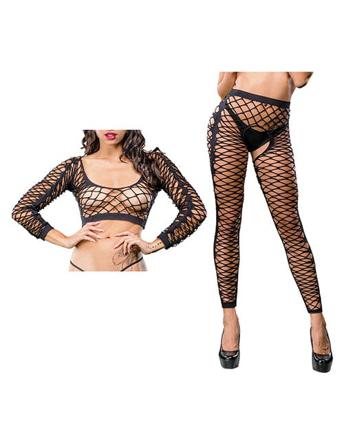 Ilanco Knitting INC Dba Beverly Beverly Hills Naughty Girl Crotchless Front Mesh &amp; Side Design Leggings O/s Black Lingerie &amp; Costumes