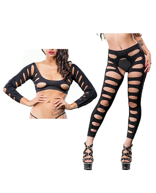 Ilanco Knitting INC Dba Beverly Beverly Hills Naughty Girl Crotchless Leggings W/varigated Holes O/s Black Lingerie &amp; Costumes