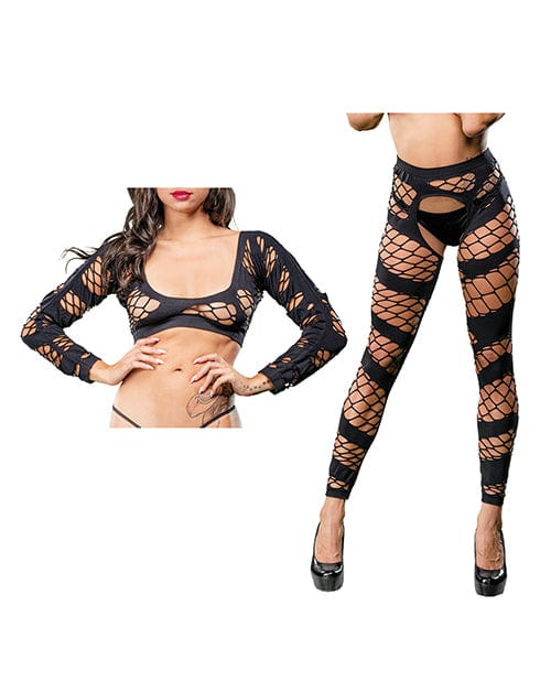 Ilanco Knitting INC Dba Beverly Beverly Hills Naughty Girl Crotchless Mesh &amp; Fishnet Leggings O/s Black Lingerie &amp; Costumes