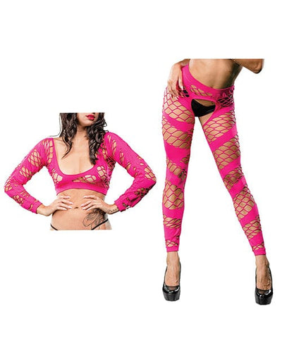 Ilanco Knitting INC Dba Beverly Beverly Hills Naughty Girl Crotchless Mesh & Fishnet Leggings O/s Pink Lingerie & Costumes