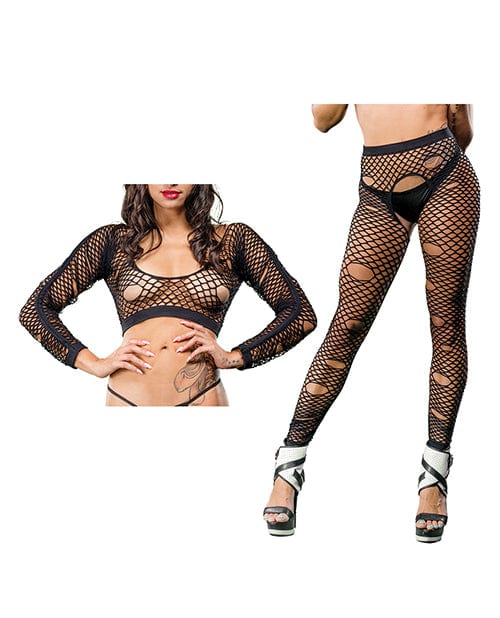 Ilanco Knitting INC Dba Beverly Beverly Hills Naughty Girl Crotchless Mixed Hole Leggings O/s Black Lingerie &amp; Costumes