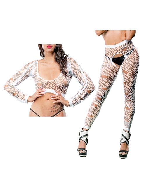Ilanco Knitting INC Dba Beverly Beverly Hills Naughty Girl Crotchless Mixed Hole Leggings O/s White Lingerie &amp; Costumes