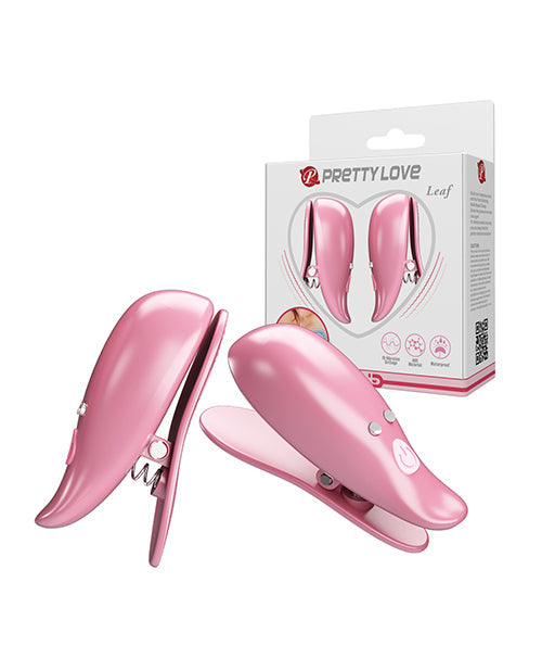 Liaoyang Baile Health Care Produ Pretty Love Leaf Wireless Vibrating Nipple Clamps - Pink Kink &amp; BDSM