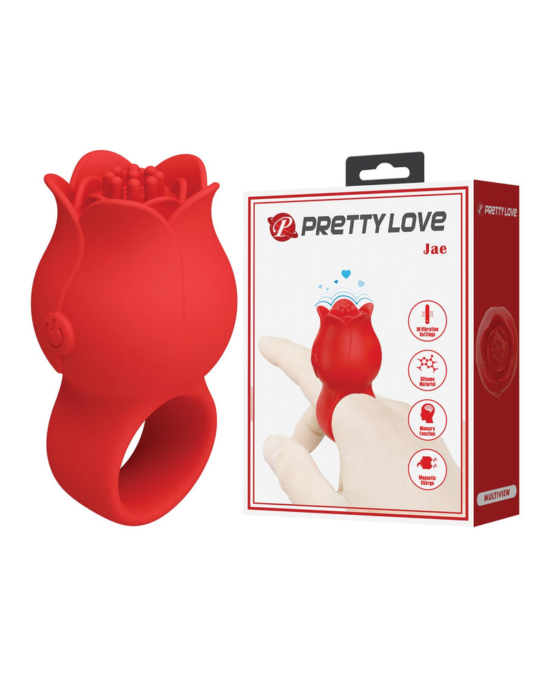 Liaoyang Baile Health Care Produ Pretty Love Jae Floral Ring Finger Vibrator - Red Vibrators