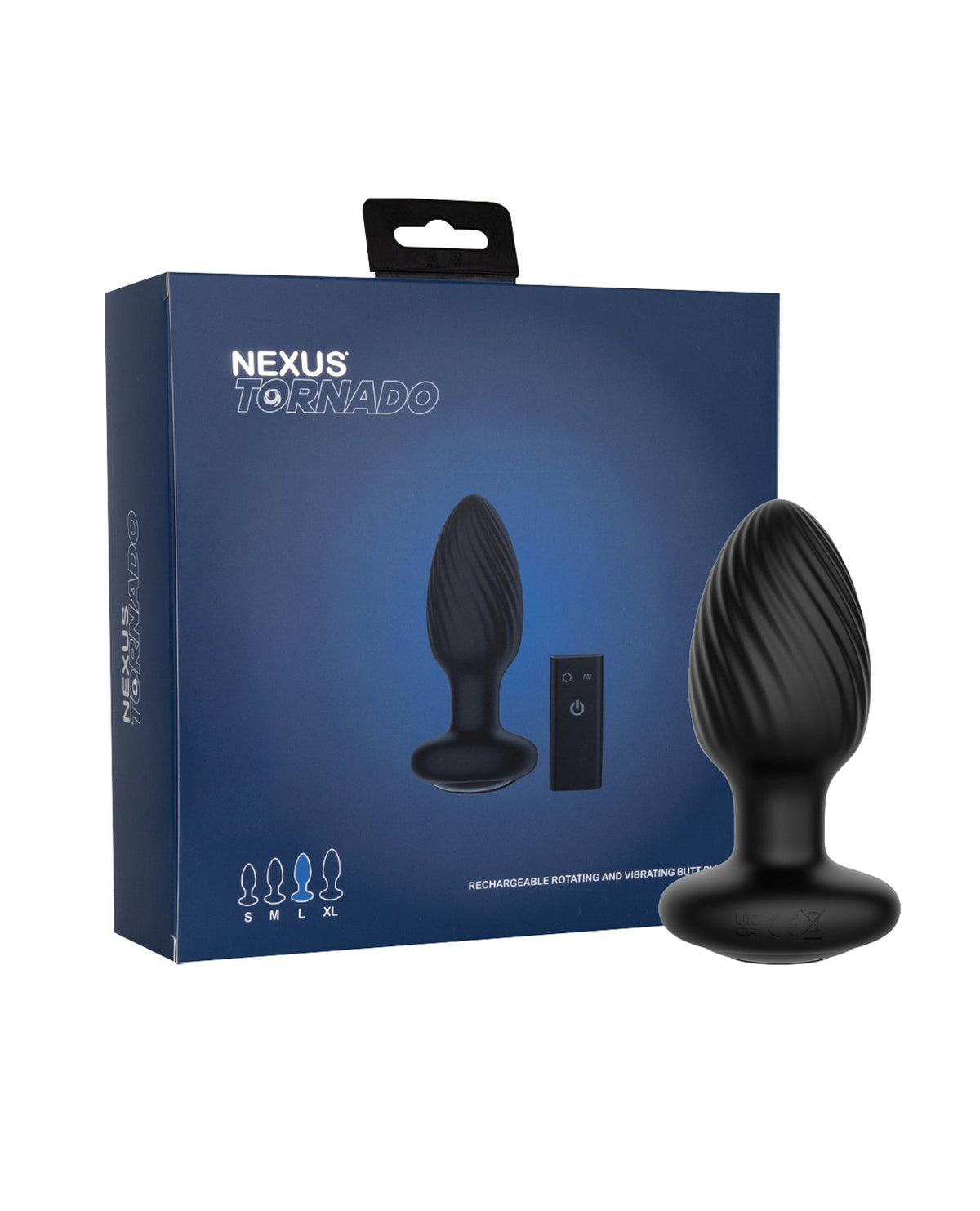 Nexus Tornado Rotating & Vibrating Large Butt Plug with Remote - Black