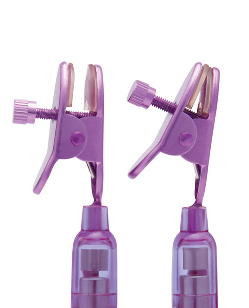 Lux Fetish Lux Fetish Vibrating Nipple Clamps with Wired Remote Control - Pink/Purple Kink &amp; BDSM