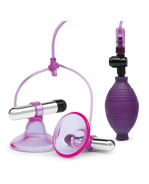 Lux Fetish Lux Fetish Vibrating Nipple Suckers with Quick Release - Pink/Purple Kink &amp; BDSM