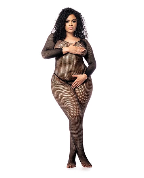 Mapale Long Sleeved All Over Fishnet Body Stocking Black Lingerie &amp; Costumes