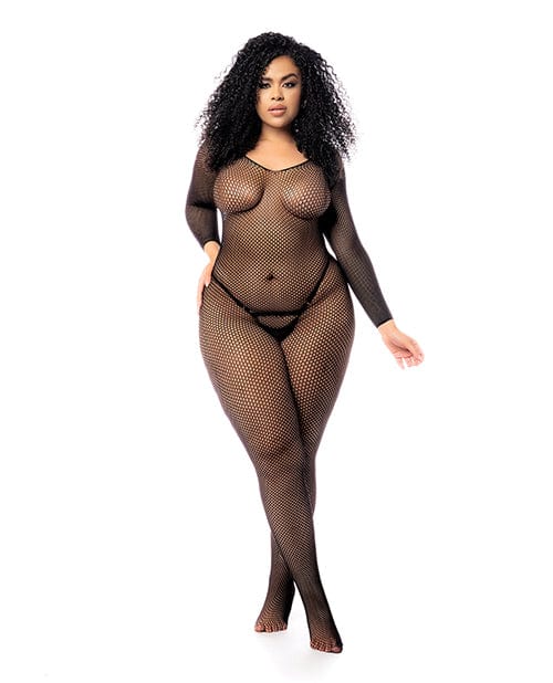 Mapale Long Sleeved All Over Fishnet Body Stocking Black Queen Lingerie &amp; Costumes