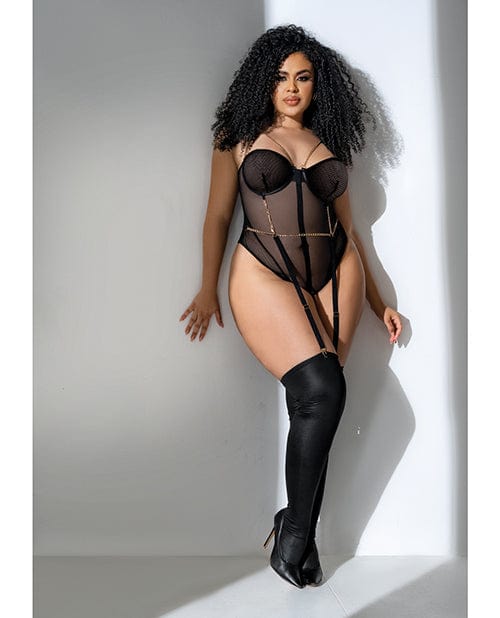 Mapale Mesh Bodysuit W/gold Chain Detail Black 1x/2x Lingerie &amp; Costumes