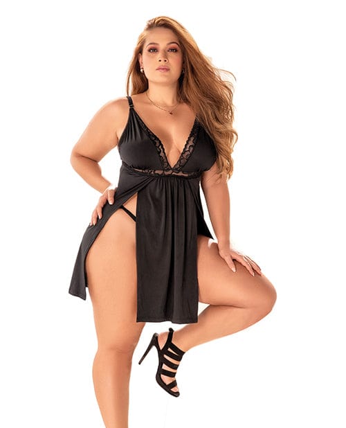 Mapale Stretch Babydoll W/lace & G-string Black / 1x/2x Lingerie & Costumes