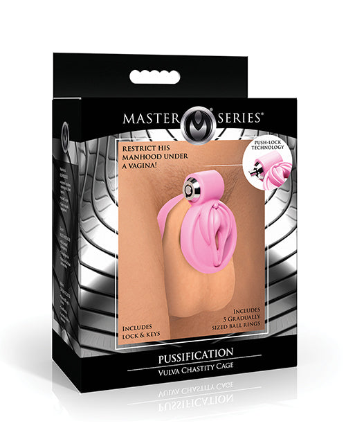Master Series Master Series Pussification Vulva Locking Chastity Cage - Pink Kink &amp; BDSM