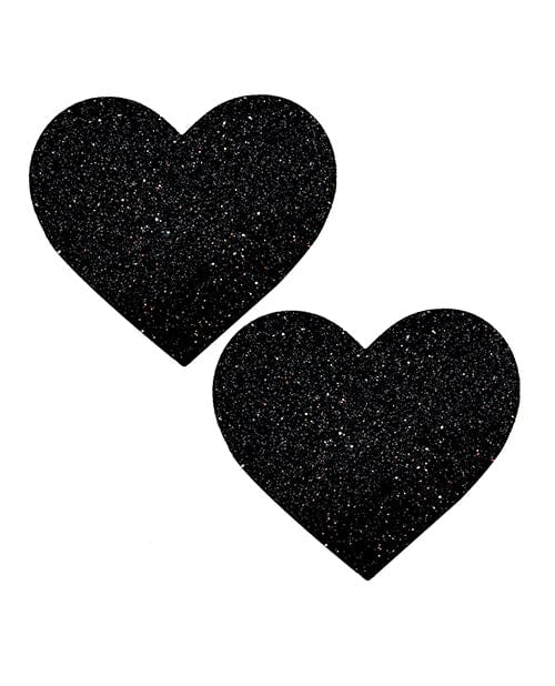 Neva Nude Black Malice Queen Status Glitter Heart Pasties - Black Queen Size