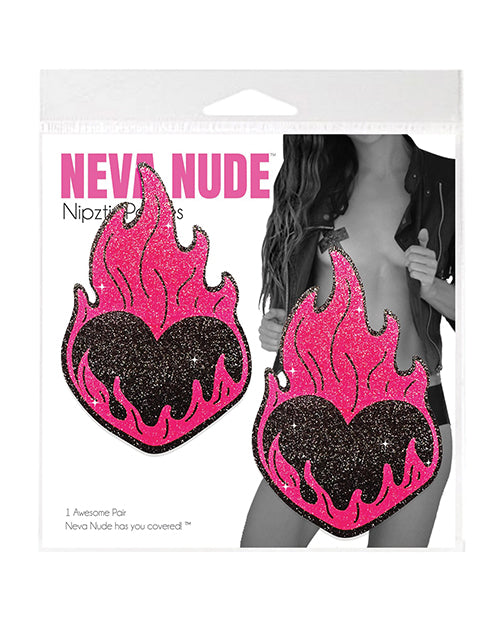 Neva Nude Neva Nude Flaming Heart Glitter Pasties - Black/Red O/S Lingerie &amp; Costumes