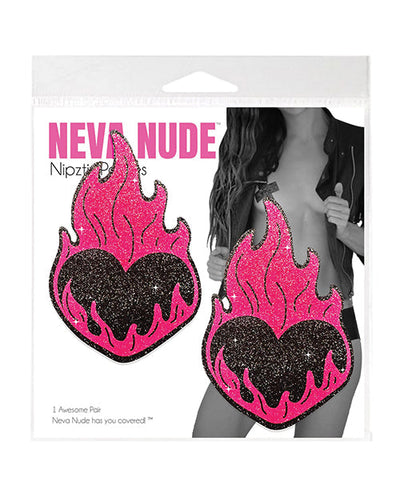 Neva Nude Neva Nude Flaming Heart Glitter Pasties - Black/Red O/S Lingerie & Costumes