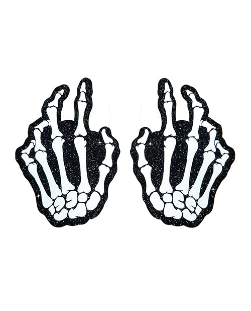 Neva Nude Neva Nude Holographic Skeleton Hands Pasties - White/Black O/S Lingerie & Costumes