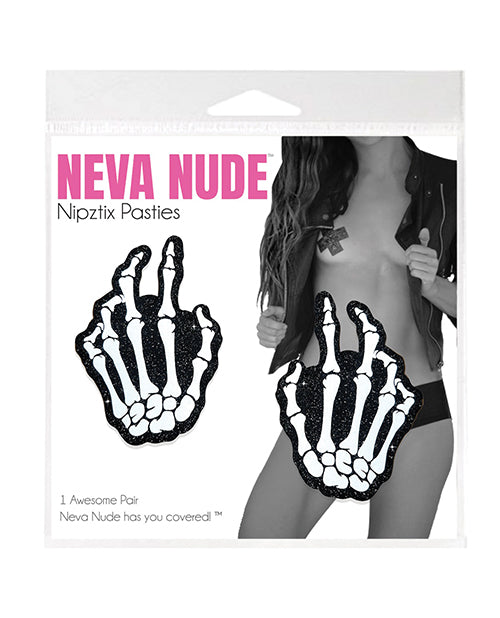 Neva Nude Neva Nude Holographic Skeleton Hands Pasties - White/Black O/S Lingerie &amp; Costumes