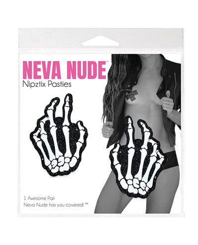 Neva Nude Neva Nude Holographic Skeleton Hands Pasties - White/Black O/S Lingerie & Costumes