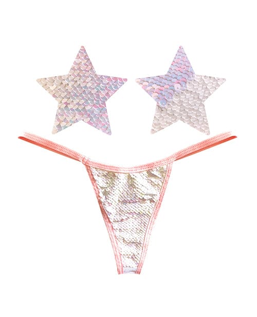 Neva Nude Naughty Knix Princess Bride Flip Sequin G-string & Pasties - Pink / white One Size Fits Most