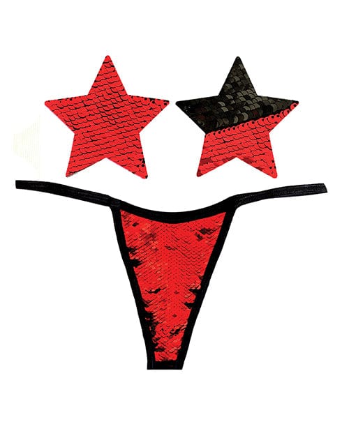 Neva Nude Naughty Knix Sookie Flip Sequin G-string & Pasties - Red / black One Size Fits Most