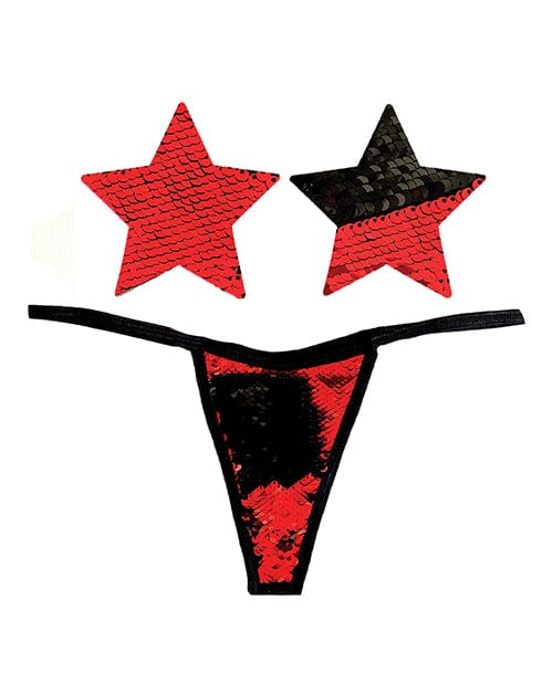 Neva Nude Naughty Knix Sookie Flip Sequin G-string & Pasties - Red / black One Size Fits Most